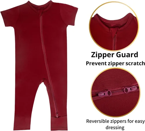 Vista 2 de GUISBY Rayon Made from Bamboo Baby Pajamas, Summer Short Sleeve Footless Rompers, 2 Way Zipper Sleeper