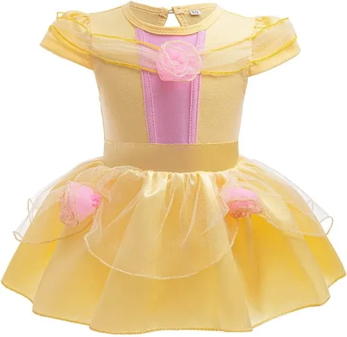 Vista 7 de Disfraz de princesa de Belle Sofía Blancanieves para niñas pequeñas, disfraz de princesa, Navidad, Halloween, mameluco con diadema