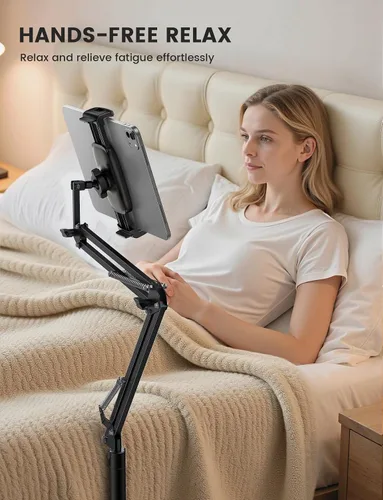 Vista 5 de Lamicall Soporte para tablet Kindle – 55 pulgadas de altura ajustable, brazo flexible, base pesada, soporte para tableta, accesorios Kindle, soporte