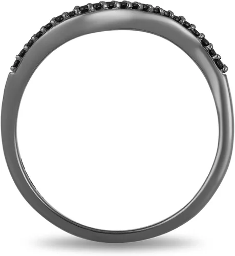 Vista 4 de Jewelili Enchanted Disney Fine Jewelry Anillo de plata de ley con rodio negro de 18 quilates tratado redondo con alas de maléfica de diamante negro
