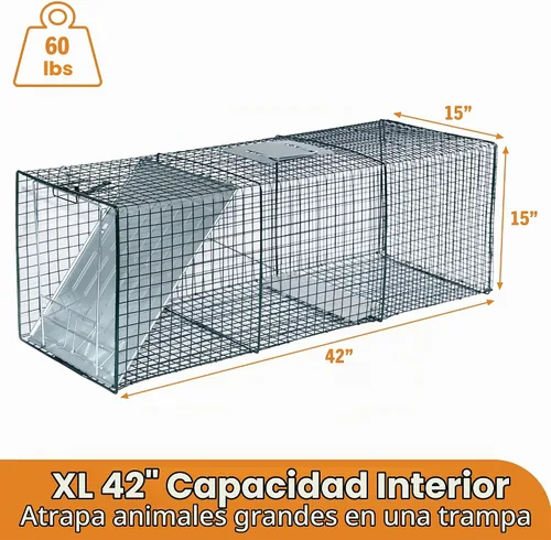 Vista 2 de HOMESTEAD Trampa para animales vivos de alta resistencia de 42 pulgadas Gatillo profesional de ajuste rápido, placa de cebo, malla resistente al