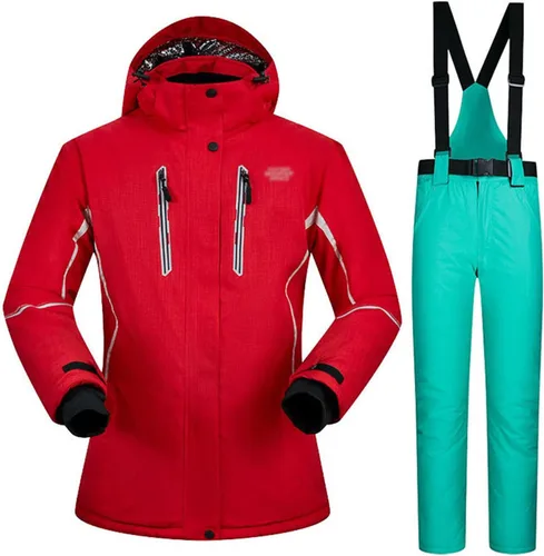Vista 11 de Conjunto de chaquetas y pantalones de esquí para mujer, invierno al aire libre, talla grande, trajes de esquí cálidos con capucha, trajes de nieve E