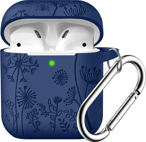 Vista 15 de Lerobo - Funda con grabado de flores para carcasa de AirPod, protector de silicona suave y elegante con llavero compatible con carcasa de carga