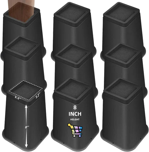 Vista 13 de Elevadores de cama ajustables de 8 pulgadas, soportes de elevación antideslizantes resistentes para camas, sofás, diseño cuadrado duradero