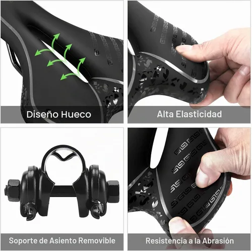 Vista 4 de OUXI Asiento de Bicicleta Cómodo Sillín de Bicicleta de Gel Cómodo de Repuesto Suave Acolchado con Absorción de Impactos Impermeable para MTB Negro