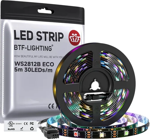 Vista 14 de BTF-LIGHTING WS2812B Tira LED RGB ECO, efectos de persecución 5050SMD direccionables individualmente, 3.3 pies, 60 píxeles/m, color de ensueño Negro