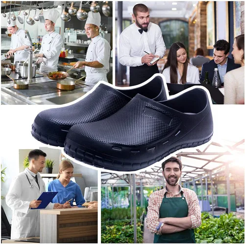 Vista 2 de JSWEI Zapatos de chef para hombre – Profesional resistente al aceite al agua Zapatos de chef de enfermería antideslizantes, zapatos de trabajo