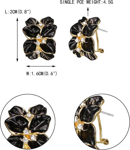 Vista 5 de EVER FAITH Aretes tipo dormilona para fiestas navideñas, joyería de disfraces, chapado en oro de 18 quilates, cristal blanco, hojas esmaltadas