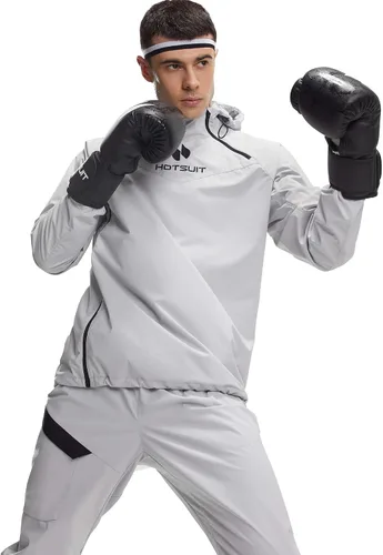 Vista 6 de HOTSUIT Chaqueta de sudor de traje de sauna para hombre de alta tecnología para fitness, logotipo sensible a la temperatura, lavable a máquina