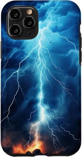 Vista 28 de iPhone 13 Pro Max Cool Blue Lightning Bolt Storm Funda de arte gráfico Wild Nature Sky