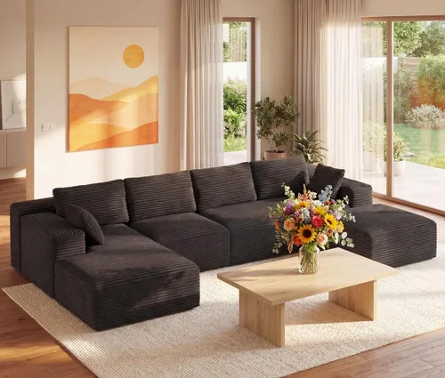 Vista 11 de Sofá seccional modular de 135" Sofá moderno de nube con diván en forma de L Gris