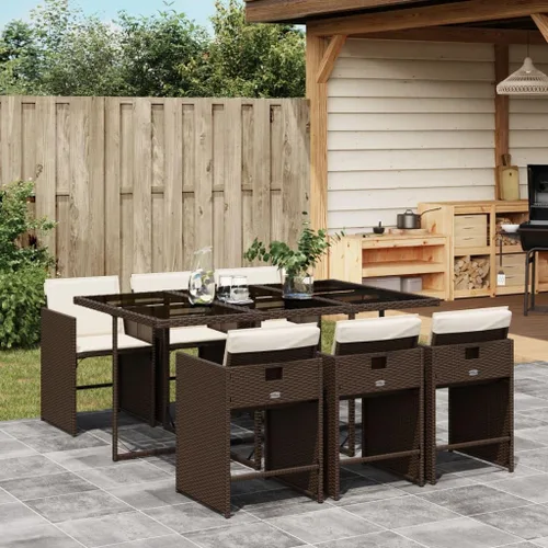 Vista 10 de Beige 5-Piece Outdoor Patio Dining Set with Foldable Chairs Cream Cushions Poly Rattan Furniture for Compact Storage Garden Backyard Balcony Use