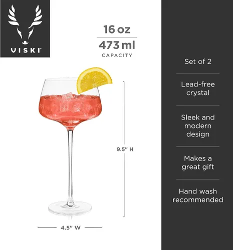 Vista 3 de Viski Vasos de cóctel con tallo en ángulo para Aperol Spritz, Campari Spritz, tónico, cócteles clásicos, elegantes vasos de cristal de tallo largo