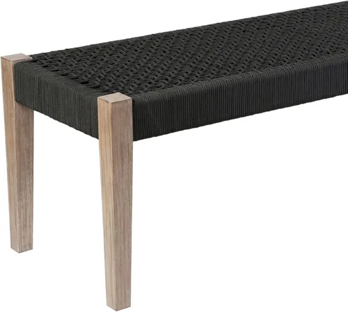 Vista 5 de Armen Living Camino - Banco de comedor para interiores y exteriores en madera de eucalipto y cuerda de carbón Carbón vegetal