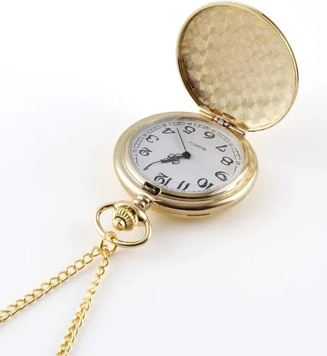 Vista 5 de I-MART Reloj de bolsillo vintage liso con cadena dorado Oro