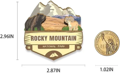 Vista 3 de Imán del Parque Nacional de las Montañas Rocosas de los Estados Unidos, imán de nevera, de madera, 3D, monumentos, viajes, coleccionables