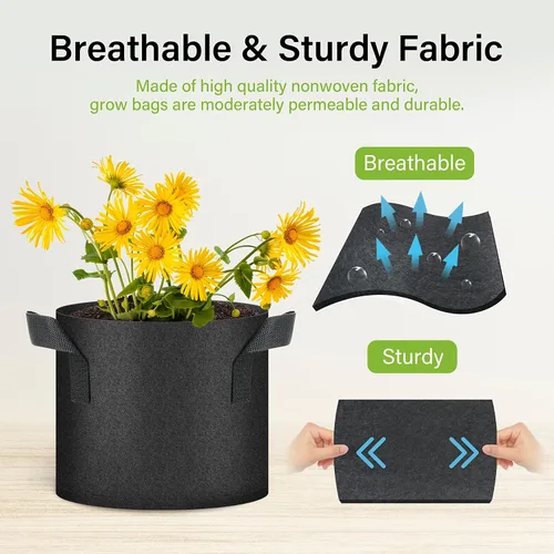 Vista 5 de Bolsas de cultivo de plantas HealSmart 3 galones, juego de 10 macetas para tomate con asas, tela no tejida de aireación, maceta de jardinería Negro