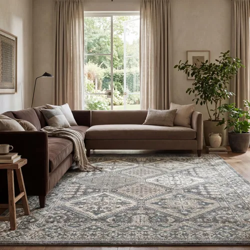 Vista 10 de nuLOOM Alfombra de Área Becca Tradicional con Diseño de Azulejos 2x3, Beige, Diseño Transicional Desvanecido, Resistente a las Manchas, Para