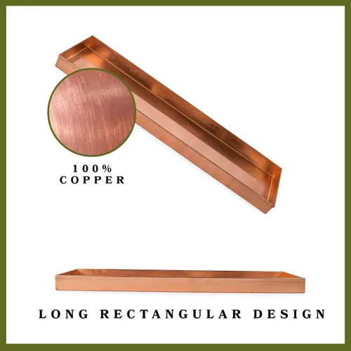 Vista 4 de Bandeja rectangular de acero inoxidable chapado en cobre de 20 pulgadas, soporte para suculentas, decoración moderna de granja para el hogar