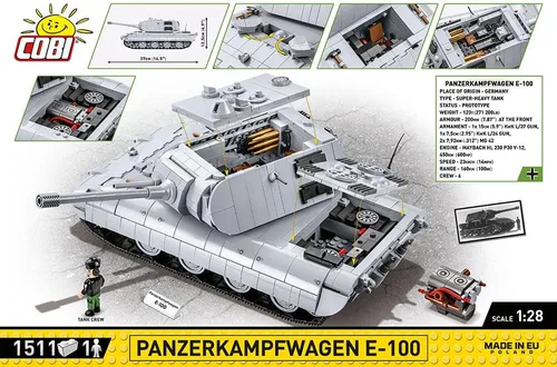 Vista 3 de COBI Colección histórica: Juego de construcción de tanques Panzerkampfwagen E-100 de la Segunda Guerra Mundial, 1511 piezas