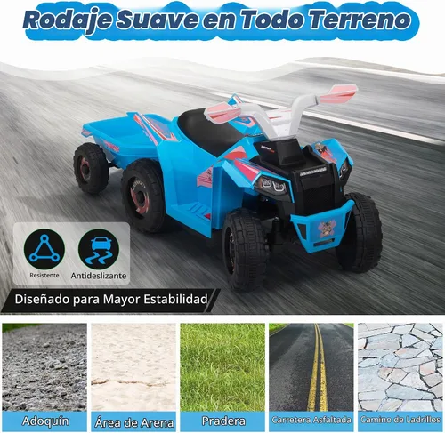 Vista 5 de TOBBI - Coche eléctrico para niños ATV 4 ruedas con remolque y música 6V Azul