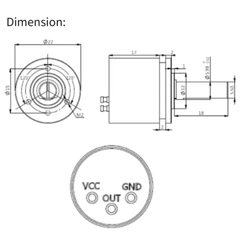 Vista 7 de Sensor de ángulo de pasillo, resolución de 0.088 ° Sensor de posición de efecto Hall giratorio de 360 °, salida de 0-5 V círculo completo 12 bits