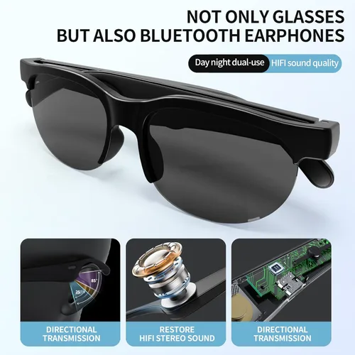 Vista 2 de Lentes de sol inteligentes con Bluetooth para hombres y mujeres, batería de 8 horas, llamadas y música manos libres, IPX5, impermeables