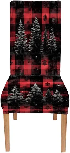 Vista 180 de CAPSCEOLL Christmas Dining Chair Covers,Snowflakes Festive Winter Pattern Stretch Chair Covers for Dining Room Set of 2 Washable Spandex Parson