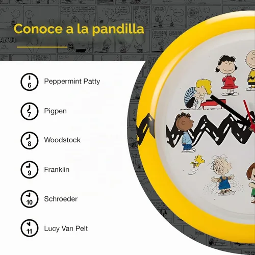 Vista 7 de Mark Feldstein Peanuts Zig Zag - Reloj de pared, color amarillo y negro