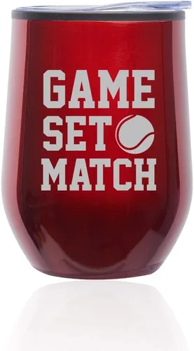 Vista 3 de Vaso de vino sin tallo, taza de viaje de café con tapa, juego de tenis (azul)