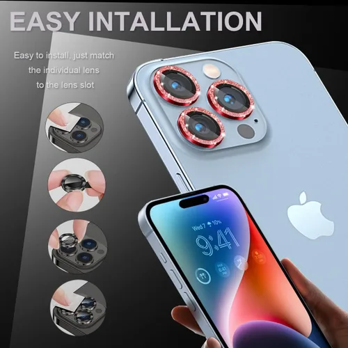 Vista 6 de [3+1] Compatible con iPhone 15 Pro y iPhone 15 Pro Max, protector de lente de cámara de vidrio templado 9H, anillo individual de metal, cobertura