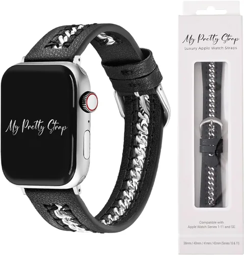 Vista 12 de My Pretty Strap - Correa compatible con Apple Watch, correa de lujo de cuero genuino para iWatch de repuesto - Se ajusta a la mayoría de muñecas