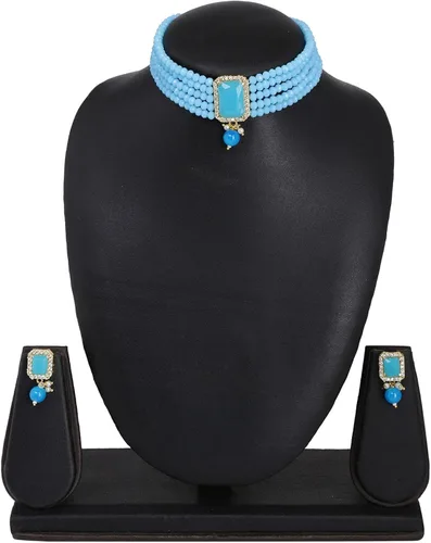 Vista 3 de Efulgenz Indian Jewelry Bollywood Crystal Choker Necklace Earrings Wedding Jewelry Set for Women Girls