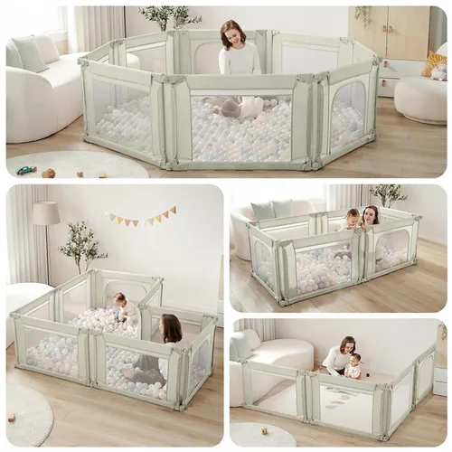 Vista 7 de Sweeby Corralito para bebés, corralitos plegables para bebés y niños pequeños con puerta, corralito grande con puerta de juego para valla de bebé