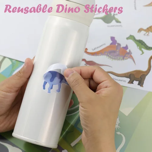 Vista 5 de Libro de calcomanías de dinosaurios para niños, más de 230 calcomanías y 8 escenas, parque de dinosaurios, libro de actividades lado a lado