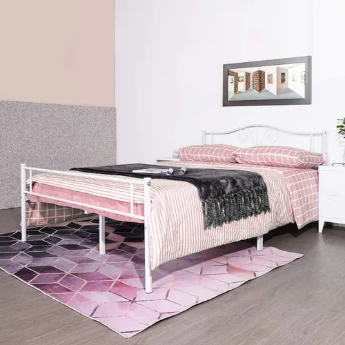 Vista 12 de Cabecero de cama de metal resistente para cama individual, estructura de acero, revestimiento de plata, estilo retro, sin necesidad
