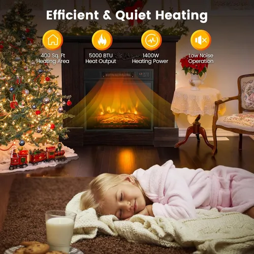 Vista 3 de SIMOE Chimenea eléctrica de 32" con repisa, paquete de chimenea independiente con control remoto y protección contra sobrecalentamiento y llama