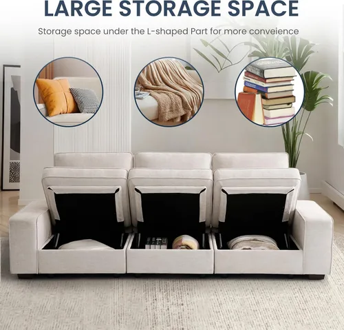 Vista 3 de TEKAMON - Sofá modular de 73" con almacenamiento en el asiento, sofá biplaza moderno de tela de chenilla para sala de estar, oficina, apartamento