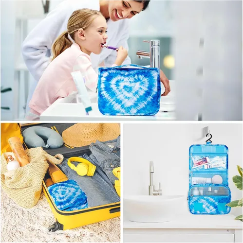Vista 6 de Bolsa de aseo colgante de tie dye para niñas, bolsa de aseo de viaje para adolescentes, impermeable, para maquillaje y artículos de tocador, bolsa