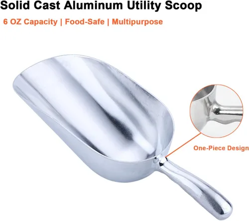 Vista 3 de Cuchara de aluminio fundido de 6 onzas, cuchara de hielo sólido de una pieza para cubitos de hielo, bar, cocina, cuchara multiusos de alimentos