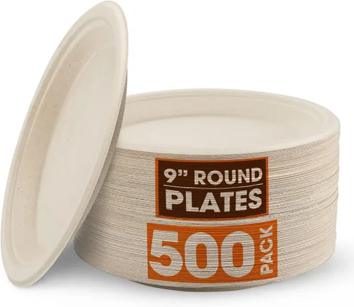 Vista 11 de Cheer Collection Platos compostables de 9 pulgadas, platos 100% biodegradables, 100% ecológicos y desechables, platos de papel de 9 pulgadas