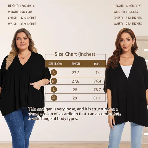 Vista 6 de Women's Loose Half Sleeve Button Shawl Wrap Open Front Cardigan for Fall Winter Plus