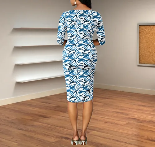 Vista 6 de vunahzma Vestidos de iglesia para mujer, manga 34, entallado, con volantes, vintage, vestido de tubo para el trabajo