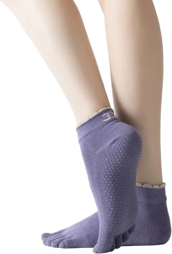 Vista 37 de Calcetines de yoga con dedos de pilates con empuñaduras para mujer, antideslizantes, acolchados, florales, calcetines tobilleros para baile de ballet