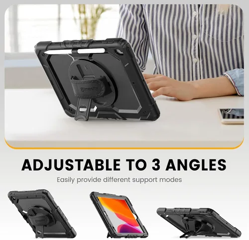 Vista 4 de Timecity - Funda para iPad de 9ª/8ª/7ª generación, de 10.2 pulgadas, funda protectora resistente con protector de pantalla, soporte giratorio