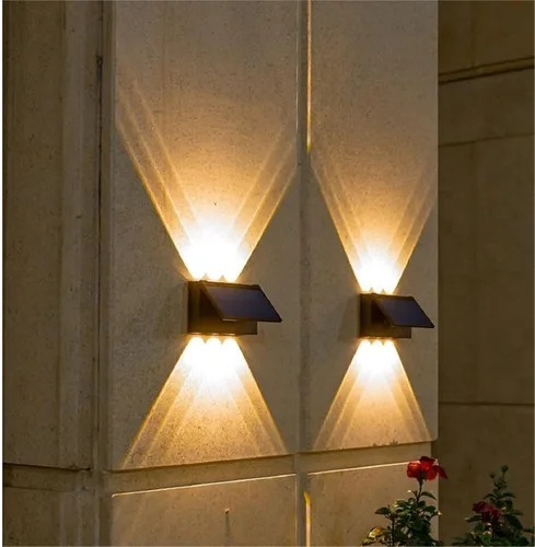 Vista 8 de ASLIDECOR Luz solar de pared hacia arriba, paquete de 2 6 luces LED iluminan al aire libre, lámpara con sensor de luz solar, IP65, impermeable
