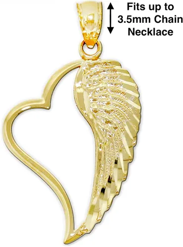 Vista 3 de Charm America - Ala de ángel de oro dentro del dije de corazón - Oro macizo de 10 quilates, Diamante