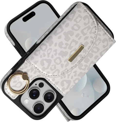 Vista 41 de Funda tipo cartera de Keallce para iPhone 14 Pro de 6.1 pulg., funda con tapa y ranuras para tarjetas, soporte con anillo, funda protectora de piel