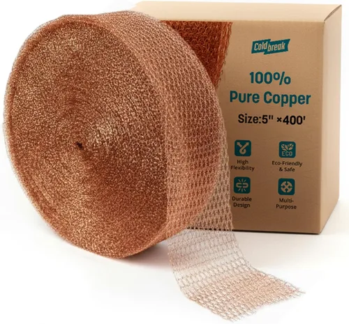 Vista 9 de Coldbreak Control de roedores de malla de cobre, rollo de lana de cobre inoxidable de 5" x 30' para relleno de agujeros de pared, control