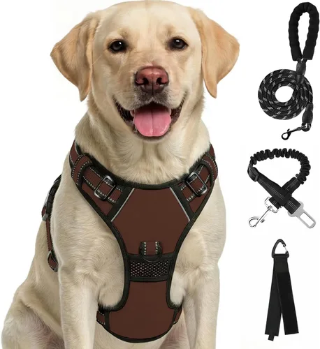 Vista 15 de FURRYFECTION Arnés a cuadros para perros pequeños, chaleco reflectante ajustable sin tirones para mascotas con clip frontal, correa, asa de fácil